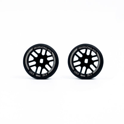 NXUSA-EVOAWD-F Nexx Racing “JUD” threaded carbon-fiber reinforced EVO AWD Flanged Front Wheels (2) pcs for Mini-Z (Black)