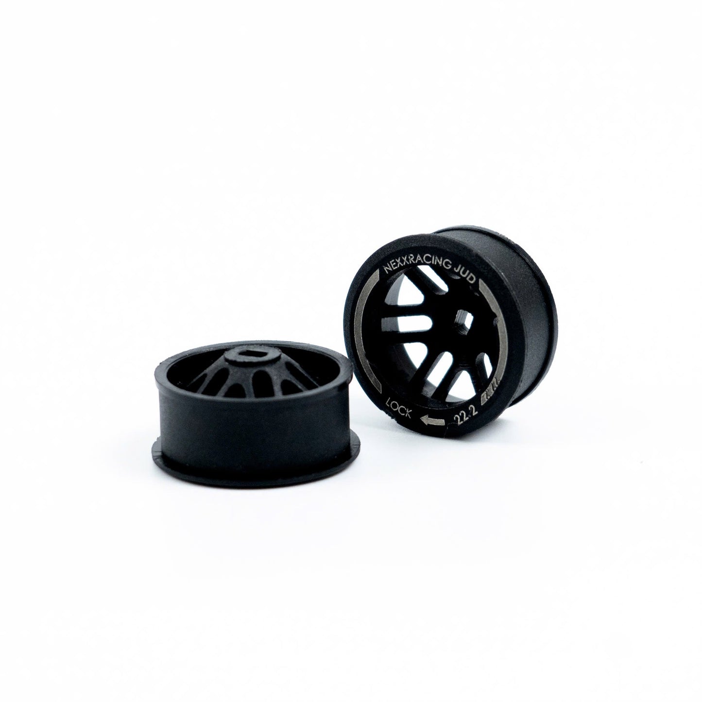 NXUSA-EVOAWD-F Nexx Racing “JUD” threaded carbon-fiber reinforced EVO AWD Flanged Front Wheels (2) pcs for Mini-Z (Black)