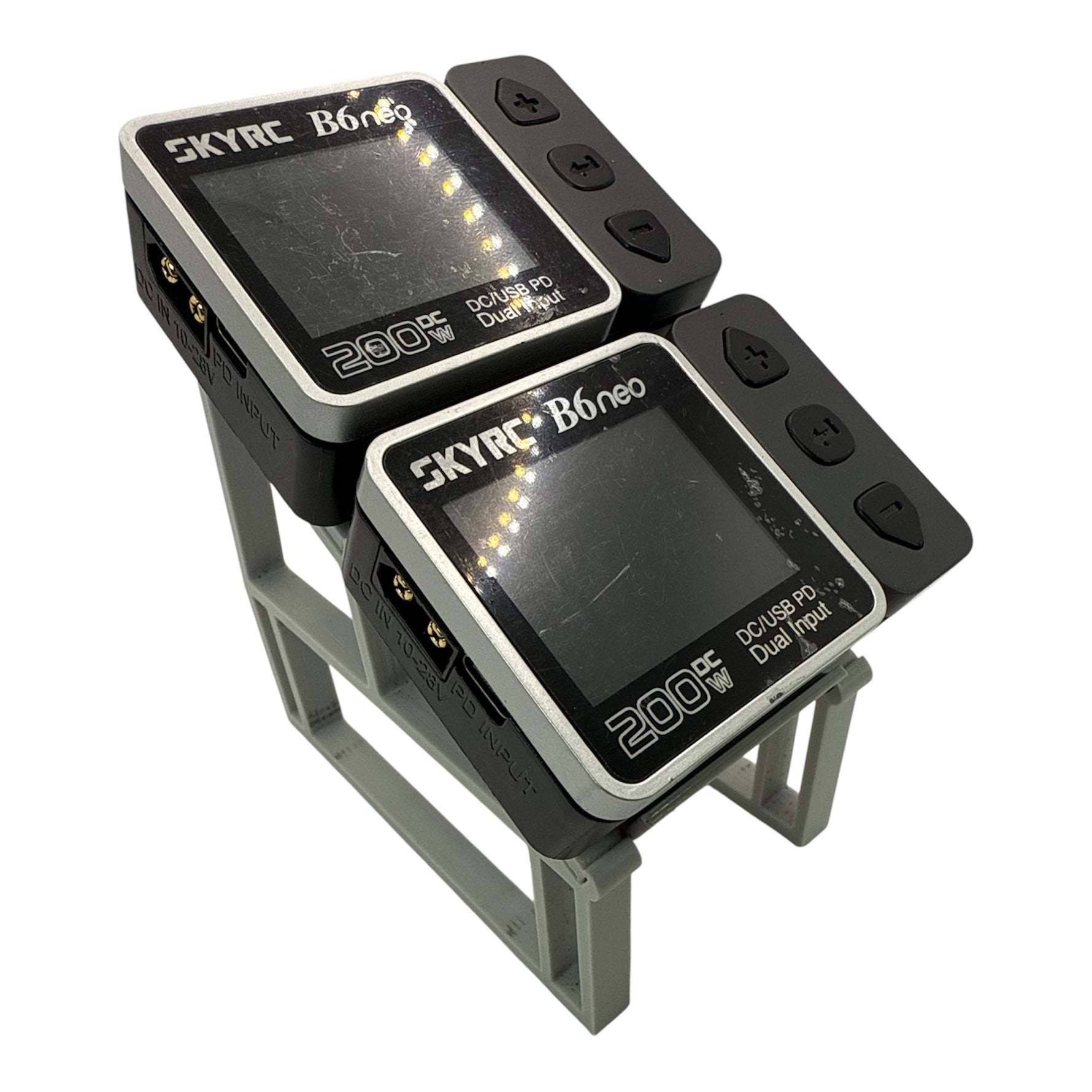 SKYRC B6 Neo Pre-Owned pair of chargers (2) with pit stand rack - tested and working perfectly