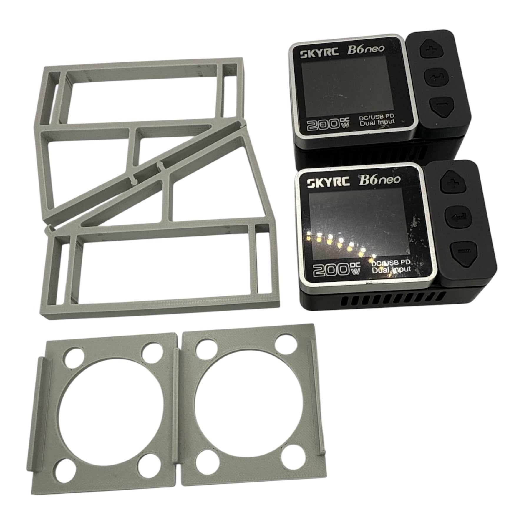 SKYRC B6 Neo Pre-Owned pair of chargers (2) with pit stand rack - tested and working perfectly