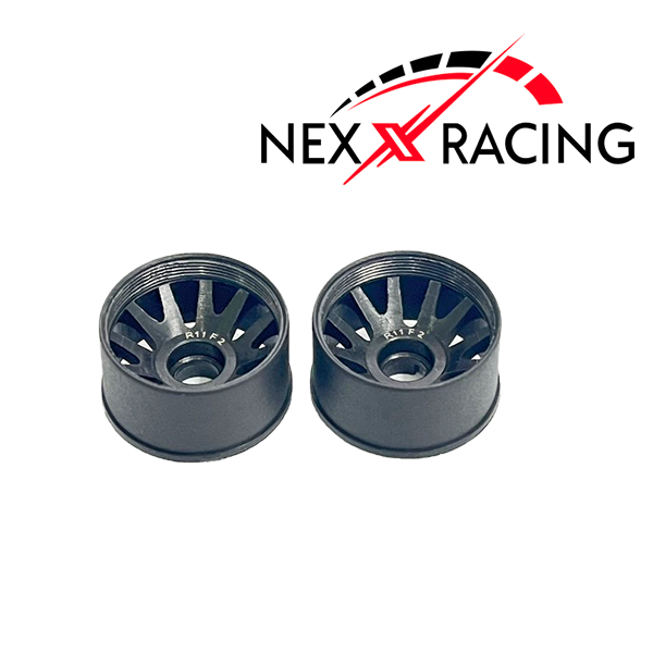 NXUSA-EVO-R Nexx Racing 2WD “JUD” threaded carbon-fiber reinforced EVO Flanged Rear Wheels (2) pcs for Mini-Z (Black)