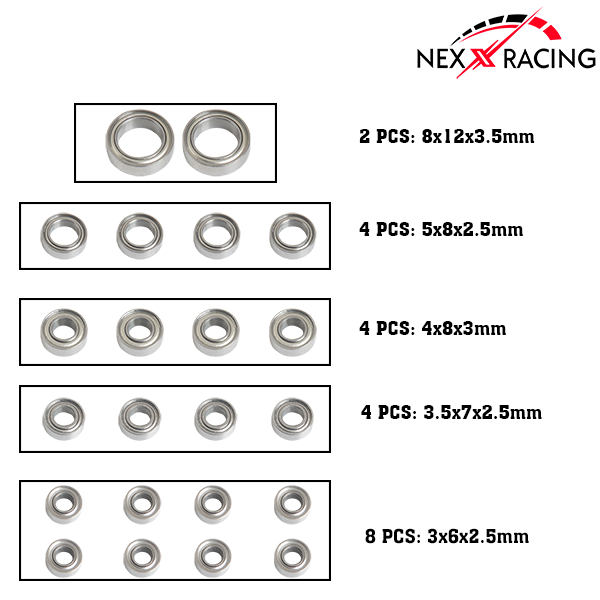 NX-387-Nexx Racing Metal Shieds Bearings Set For TRX-4M (22 PCS)