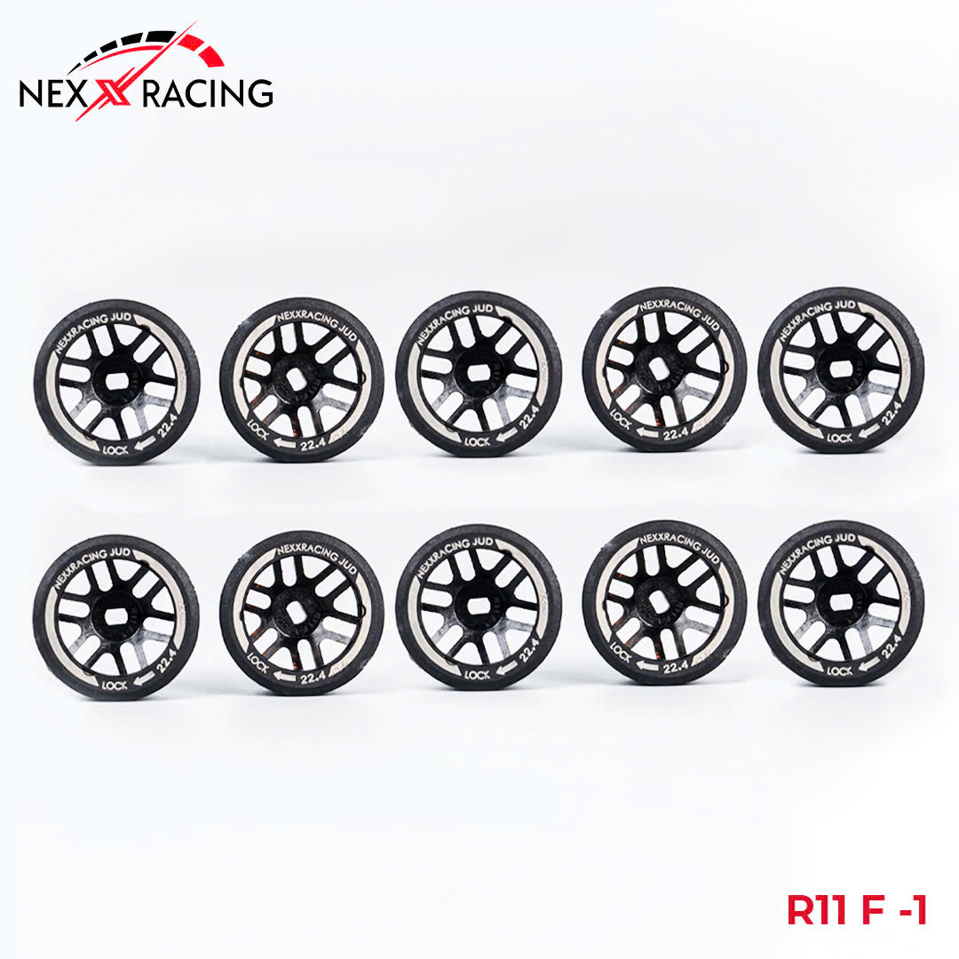 NXUSA-EVOAWD-R Nexx Racing “JUD” threaded carbon-fiber reinforced EVO AWD Flanged Rear Wheels (2) pcs for Mini-Z (Black)